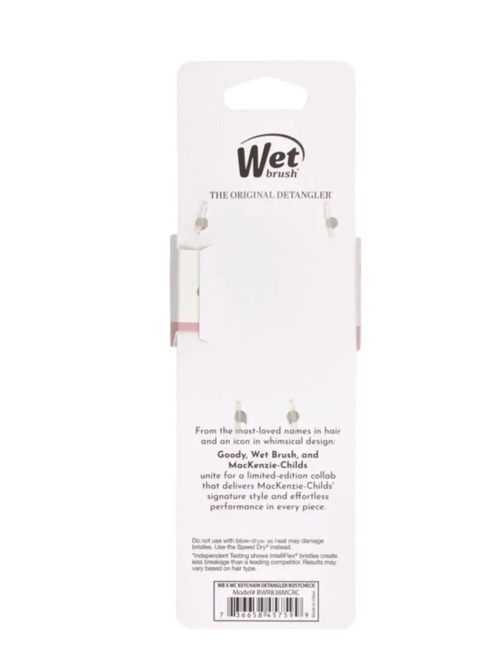 Wet brush x Mackenzie-Childs Keychain Detangler Brush White Pink Rosy Check - Picture 9 of 16